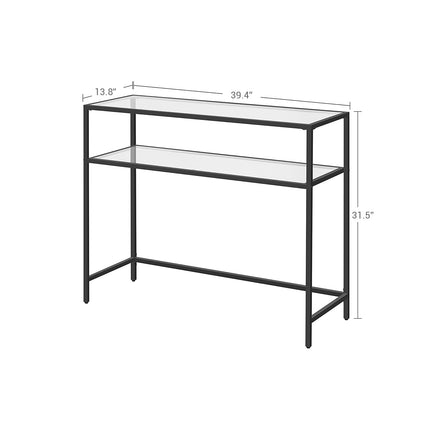 Console Table, Modern Sofa or Entryway Table, Tempered Glass Table, Steel Frame, 2 Shelves, Adjustable Feet, Black