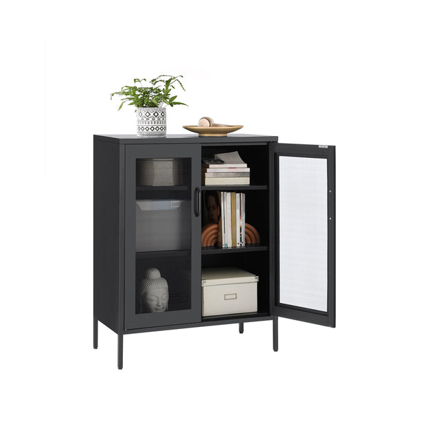 SONGMICS - Metal Storage Cabinet with Mesh Doors, Multipurpose Storage Rack, 3-Tier Office Cabinet, Max. Load Capacity 55 lb per Tier, Black