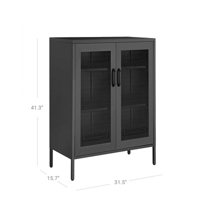 SONGMICS - Metal Storage Cabinet with Mesh Doors, Multipurpose Storage Rack, 3-Tier Office Cabinet, Max. Load Capacity 55 lb per Tier, Black