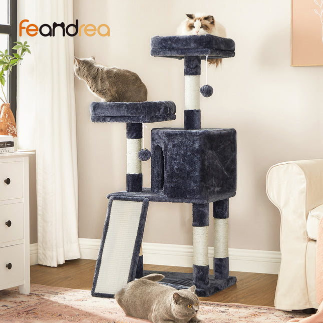 FEANDREA - Cat Tower, Cat Tree for Indoor Cats, 45.3-Inch Cat Condo with Scratching Post, Ramp, Perch, Spacious Cat Cave