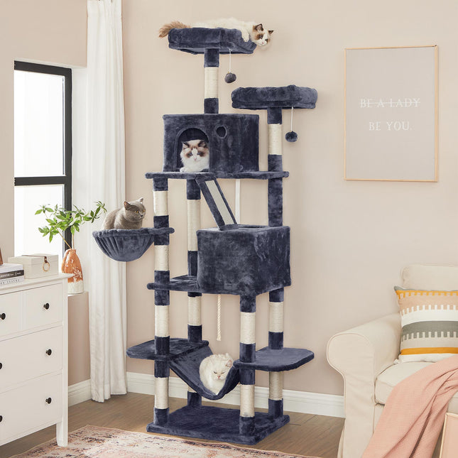 Cat Tree, XL Cat Tower, 81.1-Inch Tall Cat Condo with Hammock, Basket, Scratching Posts, 2 Cat Caves, Feandrea