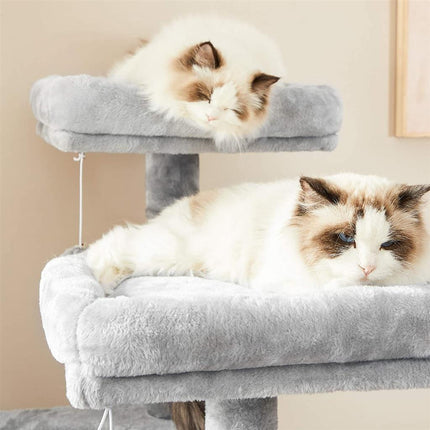 Cat Tree, Cat Tower, 45.3-Inch Cat Condo with Scratching Posts, Ramp, 2 Plush Perches, Cat Cave