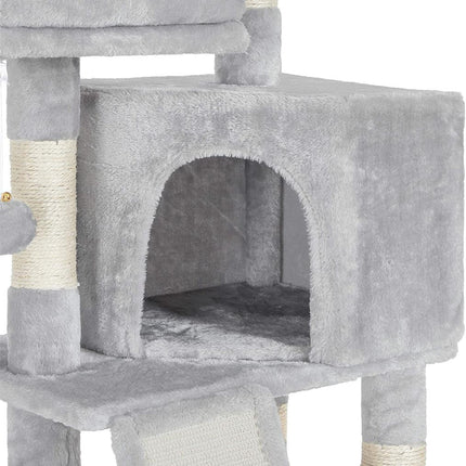 Cat Condo with Scratching Posts, Ramp, 2 Plush Perches, Cat Cave, for Small Spaces