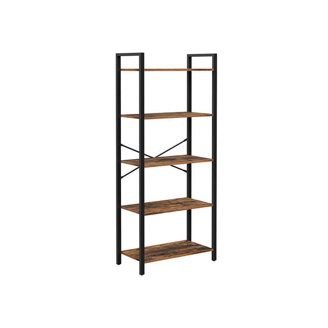 VASAGLE - 5-Tier Bookshelf, Home Office Bookcase, Storage Rack with Steel Frame, for Living Room, Office, Study, Hallway, Industrial Style