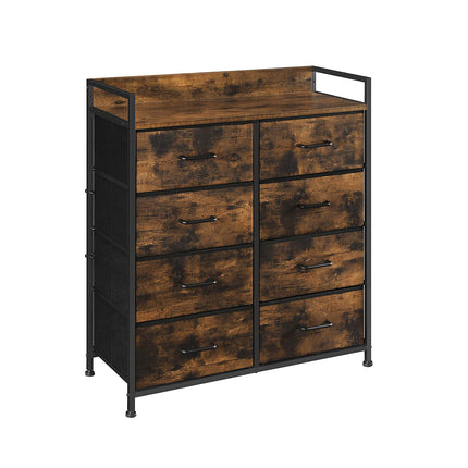 SONGMICS - Drawer Dresser, Closet Storage Dresser, Chest of Drawers, 8 Fabric Drawers and Metal Frame with Handles, Rustic Brown and Black