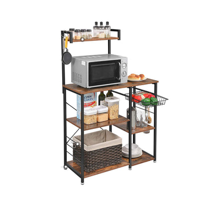 Rack with Shelves, Kitchen Shelf with Wire Basket, 6 S-Hooks, VASAGLE 