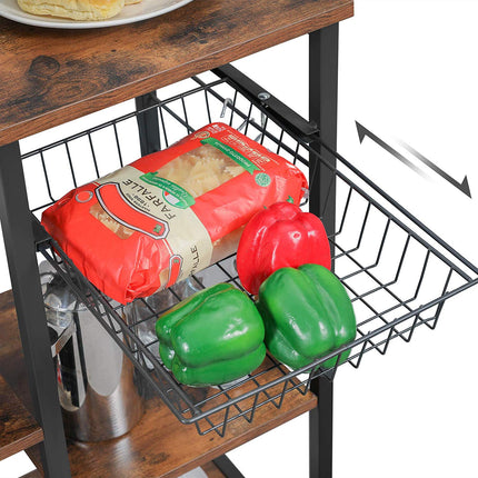Kitchen Shelf with Wire Basket, 6 S-Hooks, Microwave Oven Stand