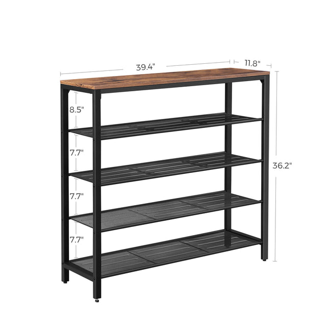 VASAGLE - Rack, Shoe Storage Organizer with 4 Mesh Shelves and Large Surface for Bags, for Entryway, Hallway, Closet, Metal, Industrial