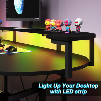 Tribesigns - Gaming Desk 75" , Computer Desk with LED Strip & Monitor Shelf