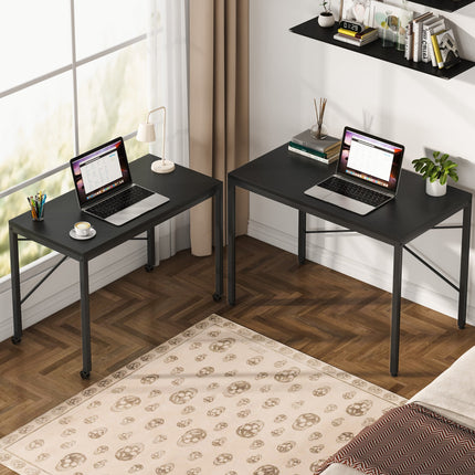 Two Person Desk, 2 Person Desk, 2 Person Computer Desk, Double Computer Desk with Wheels Lockable, Black, Tribesigns, 1