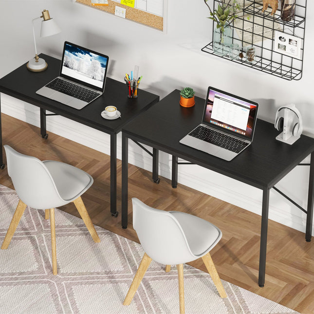Two Person Desk, 2 Person Desk, 2 Person Computer Desk, Double Computer Desk with Wheels Lockable, Black, Tribesigns, 2