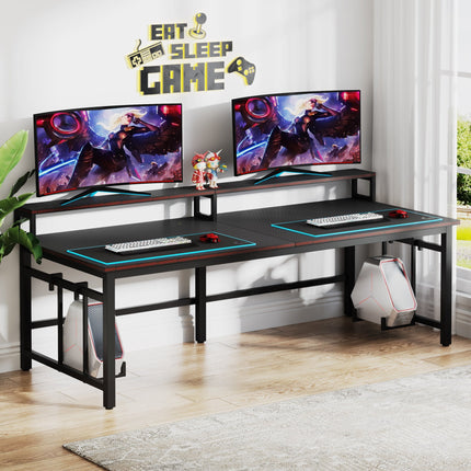 Two Person Gaming Desk, 78.7" Double Computer Desk with Monitor Stand