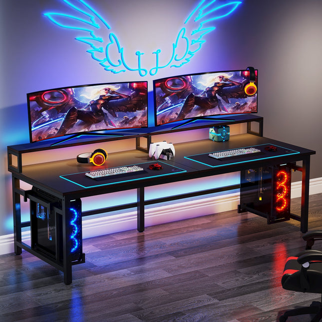 Tribesigns - Two Person Gaming Desk, 78.7-Inch Double Computer Desk with Monitor Stand