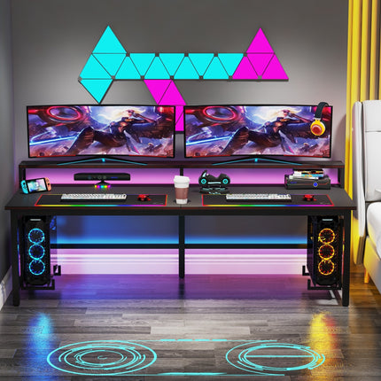 Tribesigns - Two Person Gaming Desk, 78.7" Double Computer Desk with Monitor Stand